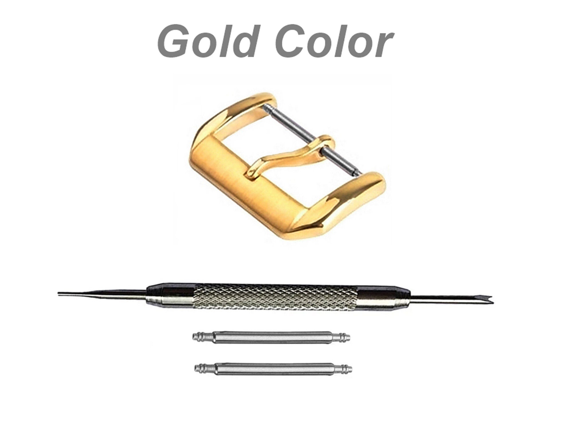 4pcs Set Elegant Buckles for 12mm 14mm Watch Straps Bands Replacement Kit Clasp Silver Black Pink Rose Gold Color Finish -Pins Tool Included